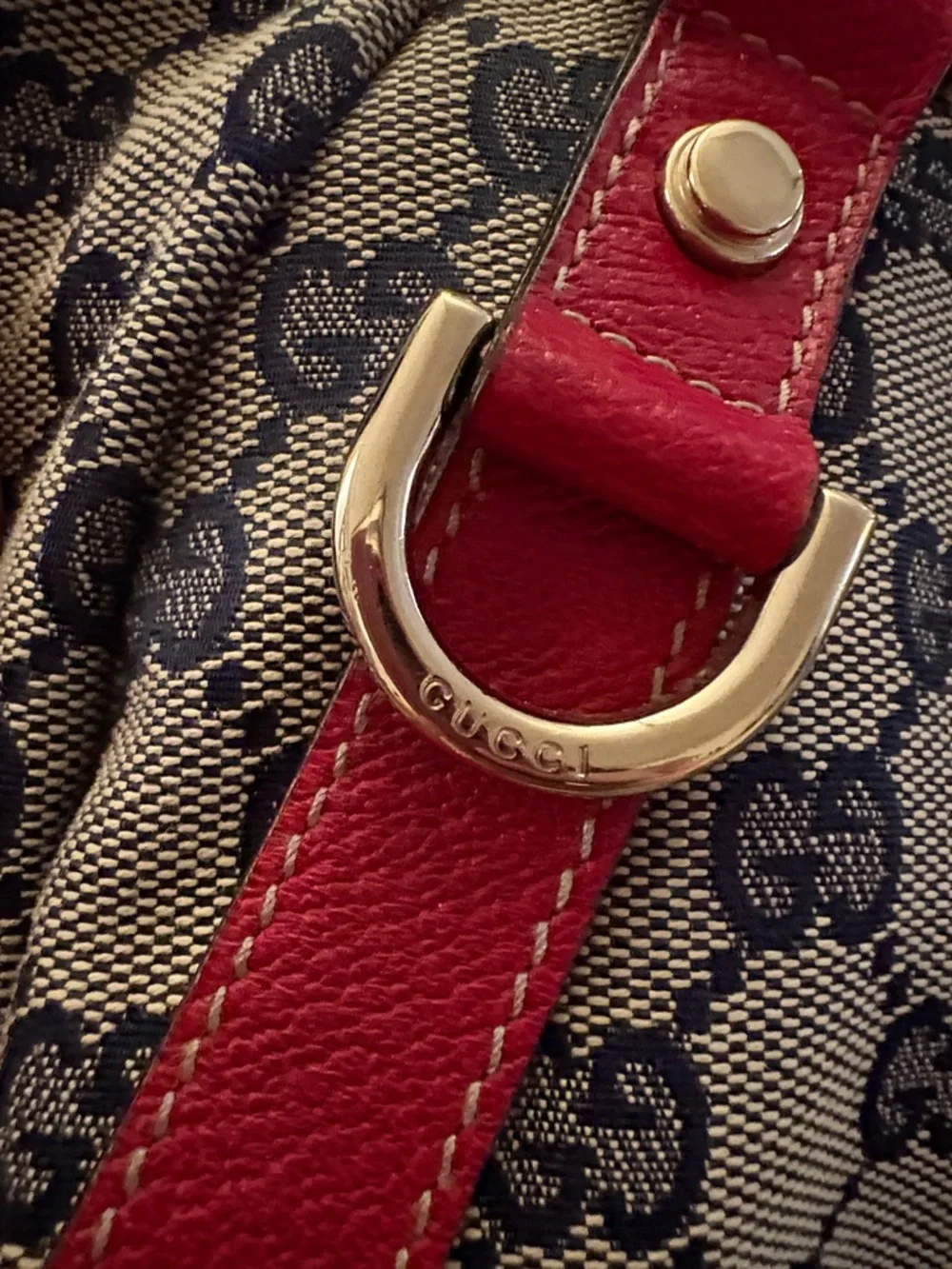 Gucci Beige Monogram Canvas Tote with Red Leather Trim
